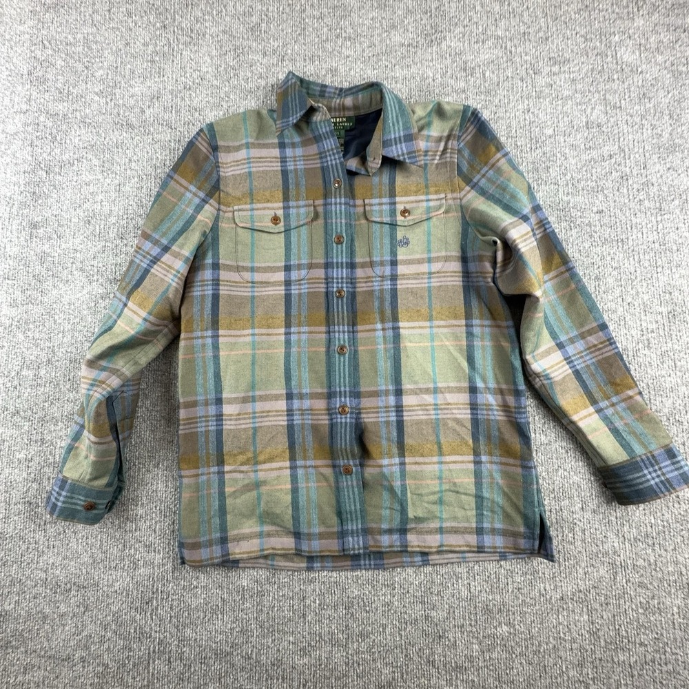 Lauren Ralph Lauren Jacket Womens Petite P/S Green Plaid Wool Button Front Lined
